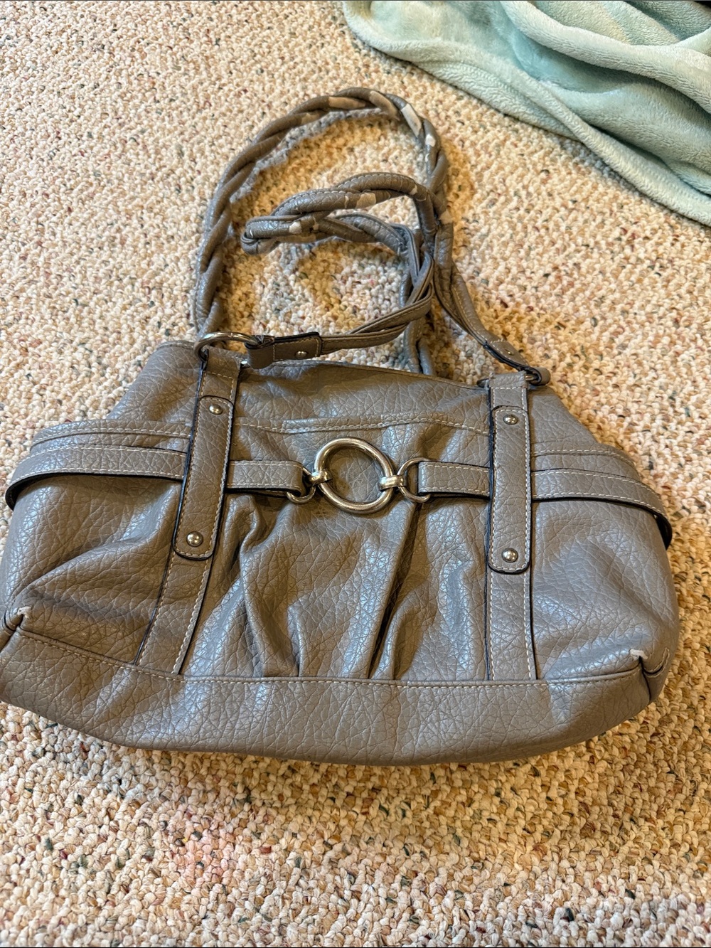 Rosetti Gray Braided-Handle Shoulder Bag with Ring Accent